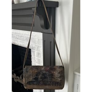 JANE YOO Wearable Art Vtg Hand Painted Signed Leather Bag Boho Purse Shoulder